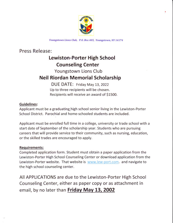 Lions Scholarship Press Release